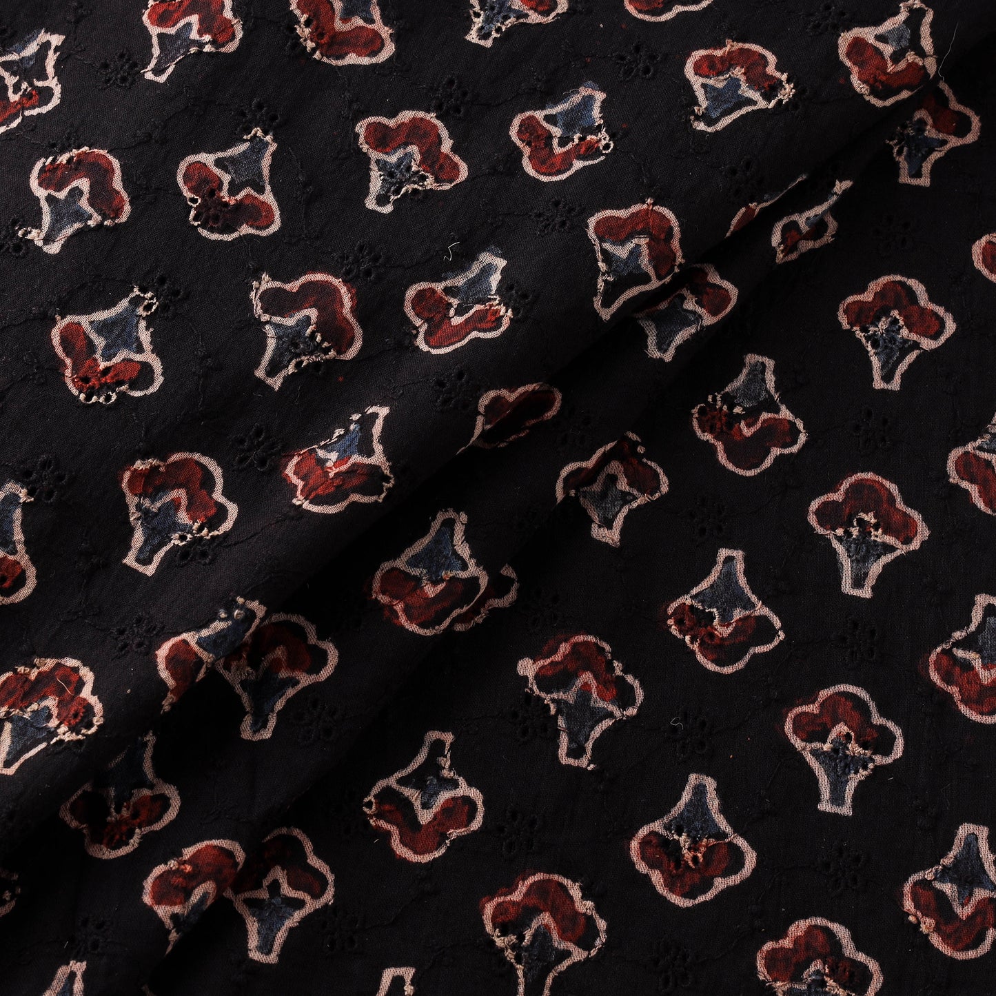 Black - Hakoba Hand Block Ajrakh Print Natural Dyed Cotton Fabric 12