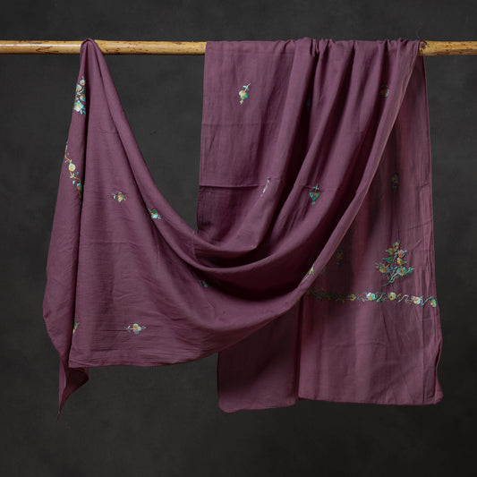 Purple - Kashidakari Hand Embroidery Cotton Stole