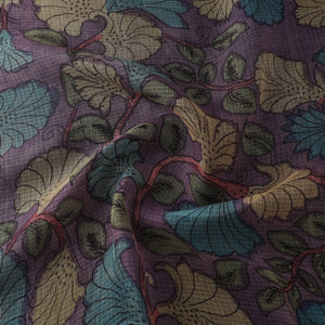 Purple - Srikalahasti Pen Work Natural Dyed Handpainted Kalamkari Kota Doria Silk Fabric 09