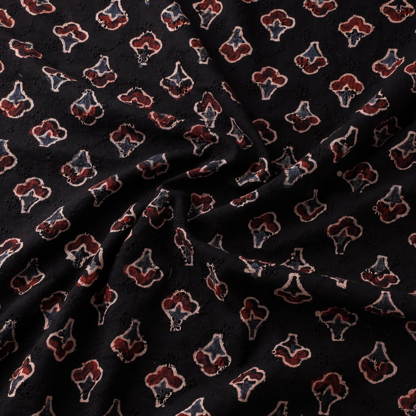 Black - Hakoba Hand Block Ajrakh Print Natural Dyed Cotton Fabric 12