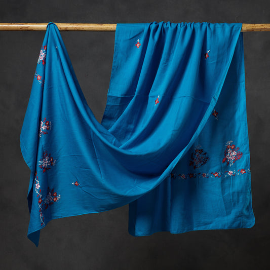 Blue - Kashidakari Hand Embroidery Cotton Stole