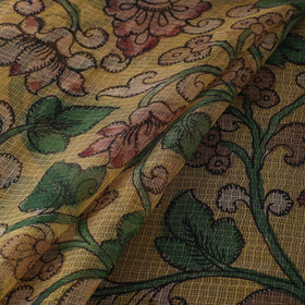 Yellow - Srikalahasti Pen Work Natural Dyed Handpainted Kalamkari Kota Doria Silk Fabric 10