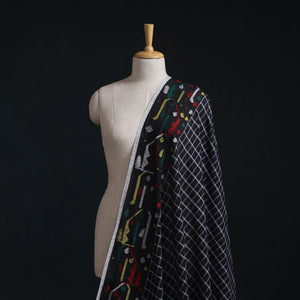 Black - Pure Handloom Cotton Bengal Jamdani Fabric 01