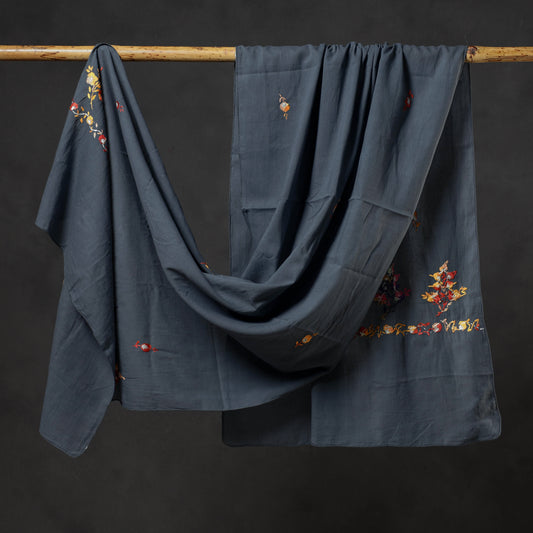 Grey - Kashidakari Hand Embroidery Cotton Stole