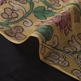 Yellow - Srikalahasti Pen Work Natural Dyed Handpainted Kalamkari Kota Doria Silk Fabric 10