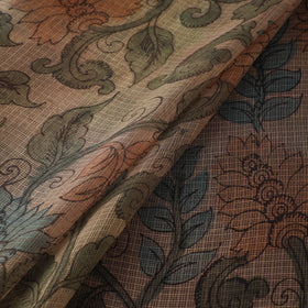 Beige - Srikalahasti Pen Work Natural Dyed Handpainted Kalamkari Kota Doria Silk Fabric 11