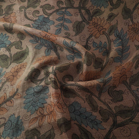 Beige - Srikalahasti Pen Work Natural Dyed Handpainted Kalamkari Kota Doria Silk Fabric 11