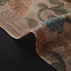 Beige - Srikalahasti Pen Work Natural Dyed Handpainted Kalamkari Kota Doria Silk Fabric 11