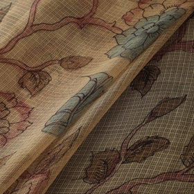 Beige - Srikalahasti Pen Work Natural Dyed Handpainted Kalamkari Kota Doria Silk Fabric 12