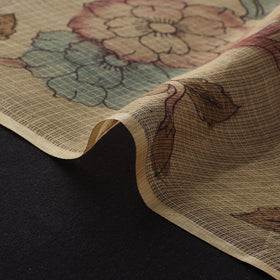 Beige - Srikalahasti Pen Work Natural Dyed Handpainted Kalamkari Kota Doria Silk Fabric 12