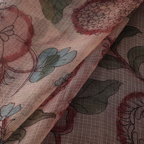 Beige - Srikalahasti Pen Work Natural Dyed Handpainted Kalamkari Kota Doria Silk Fabric 13