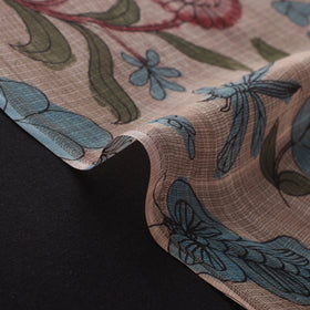 Beige - Srikalahasti Pen Work Natural Dyed Handpainted Kalamkari Kota Doria Silk Fabric 13