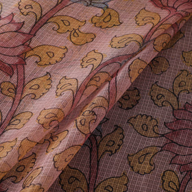 Pink - Srikalahasti Pen Work Natural Dyed Handpainted Kalamkari Kota Doria Silk Fabric 14