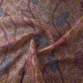 Pink - Srikalahasti Pen Work Natural Dyed Handpainted Kalamkari Kota Doria Silk Fabric 14
