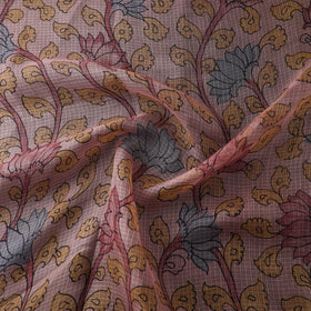 Pink - Srikalahasti Pen Work Natural Dyed Handpainted Kalamkari Kota Doria Silk Fabric 14