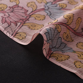 Pink - Srikalahasti Pen Work Natural Dyed Handpainted Kalamkari Kota Doria Silk Fabric 14
