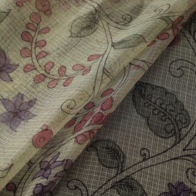 Beige - Srikalahasti Pen Work Natural Dyed Handpainted Kalamkari Kota Doria Silk Fabric 15
