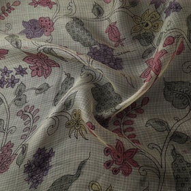 Beige - Srikalahasti Pen Work Natural Dyed Handpainted Kalamkari Kota Doria Silk Fabric 15