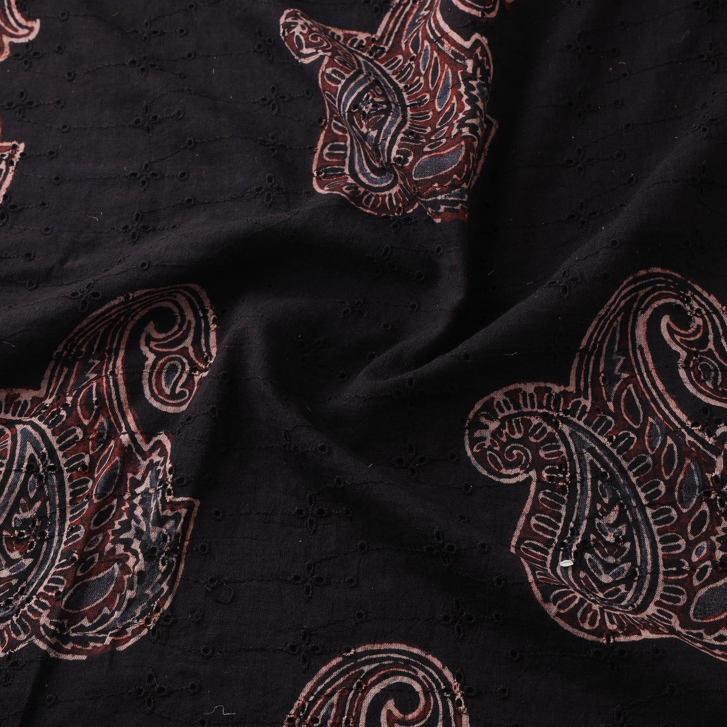 Black - Hakoba Hand Block Ajrakh Print Natural Dyed Cotton Fabric 21