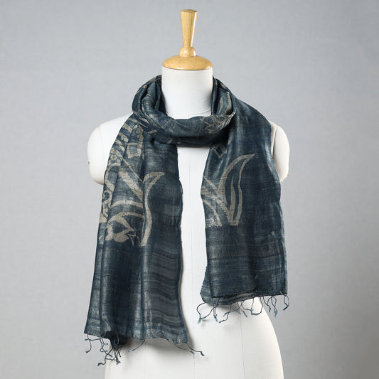 Blue - Bindaas Block Printed Natural Dyed Tussar Silk Handloom Stole