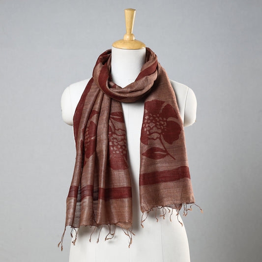 Maroon - Bindaas Block Printed Natural Dyed Tussar Silk Handloom Stole
