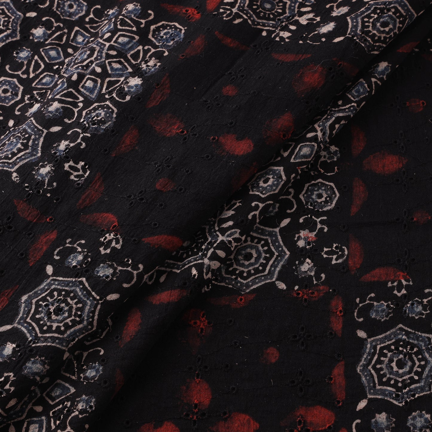 Black - Hakoba Hand Block Ajrakh Print Natural Dyed Cotton Fabric 22