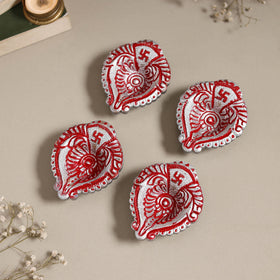 Decorative handpainted clay diya (set of 4) 02 - handcrafted