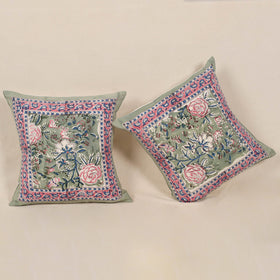 Green - cotton sanganeri floral cushion cover (set of 5) 23