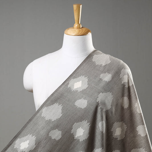 Misty Grey With Butta Pochampally Central Asian Ikat Cotton Handloom Fabric