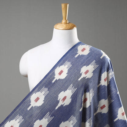 Blue - White Butta Pattern Pochampally Central Asian Ikat Cotton Handloom Fabric