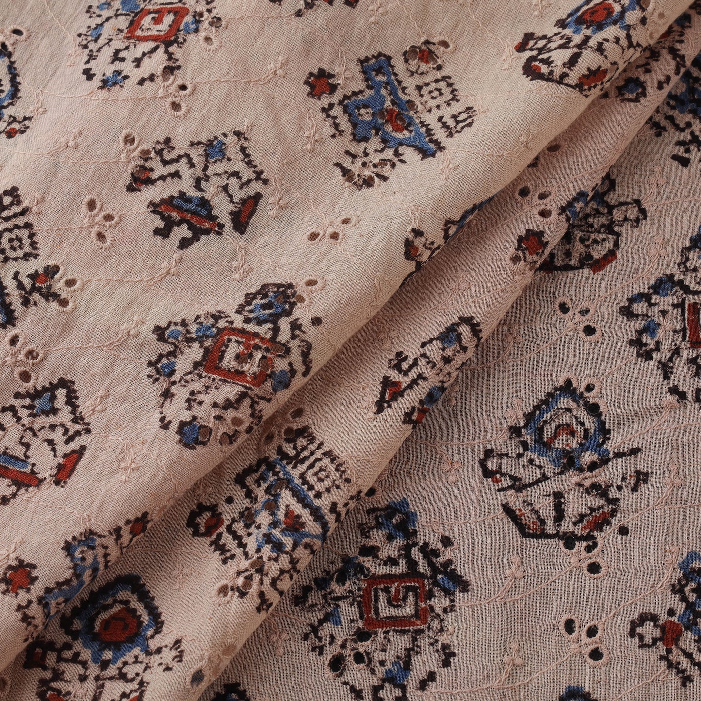 Beige - Hakoba Hand Block Ajrakh Print Natural Dyed Cotton Fabric 30