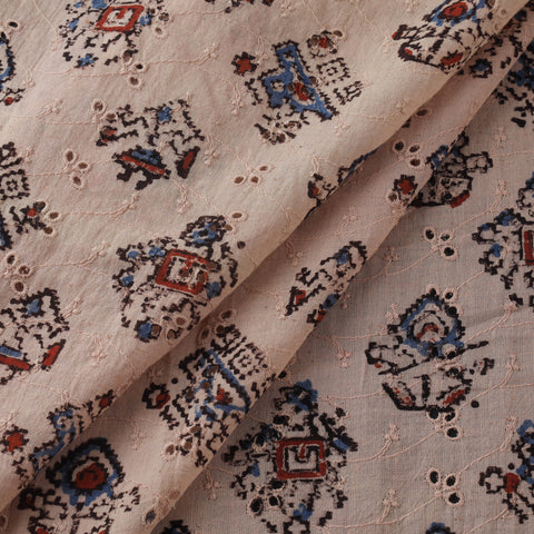 Beige - Hakoba Hand Block Ajrakh Print Natural Dyed Cotton Fabric 30