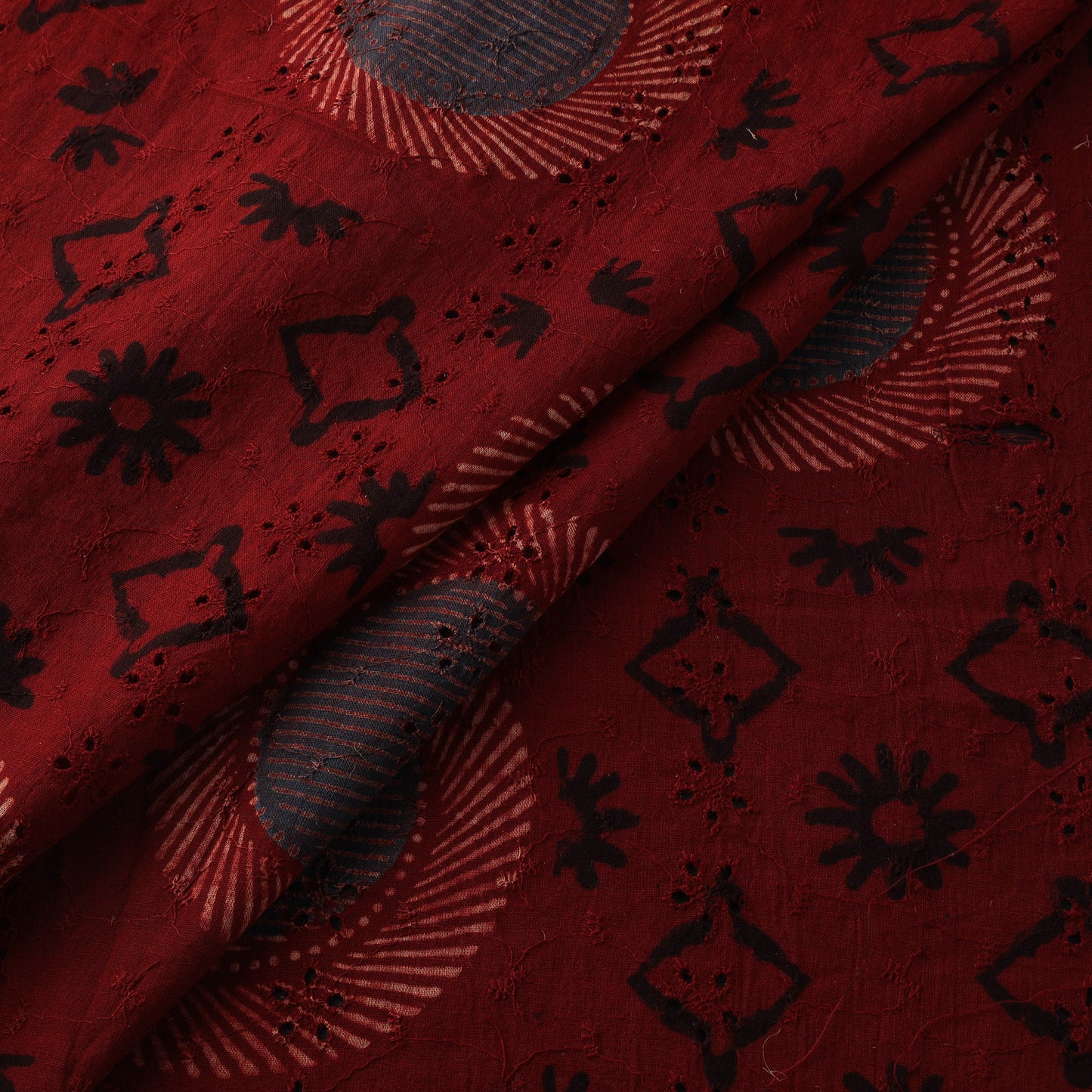 Red - Hakoba Hand Block Ajrakh Print Natural Dyed Cotton Fabric 32