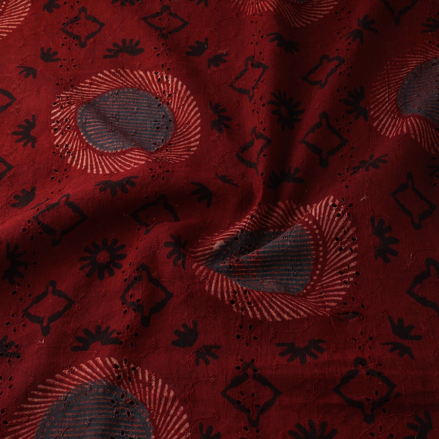 Red - Hakoba Hand Block Ajrakh Print Natural Dyed Cotton Fabric 32