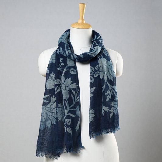 Blue - Bindaas Block Printed Natural Dyed Linen Handloom Stole