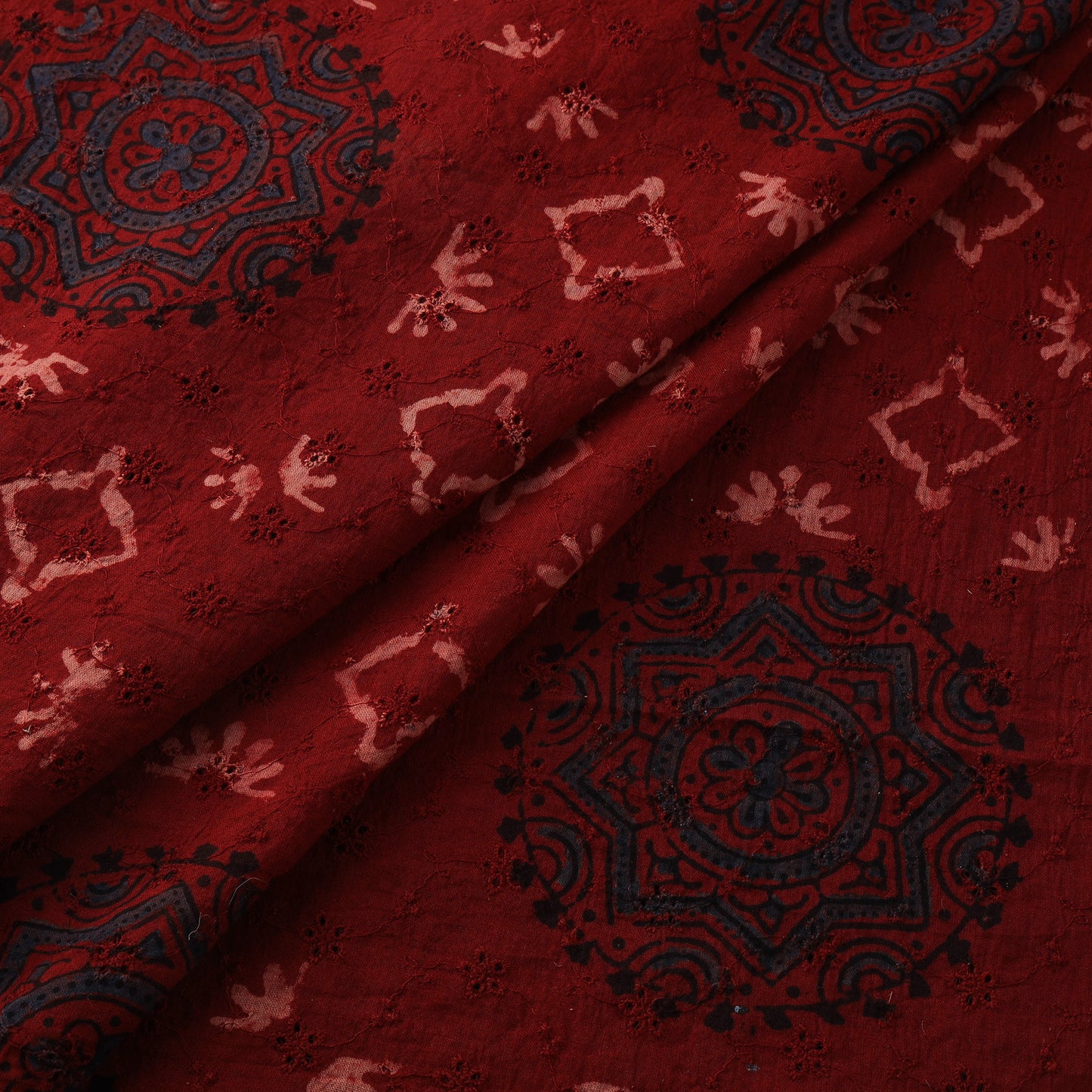 Red - Hakoba Hand Block Ajrakh Print Natural Dyed Cotton Fabric 33