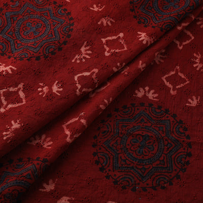 Red - Hakoba Hand Block Ajrakh Print Natural Dyed Cotton Fabric 33