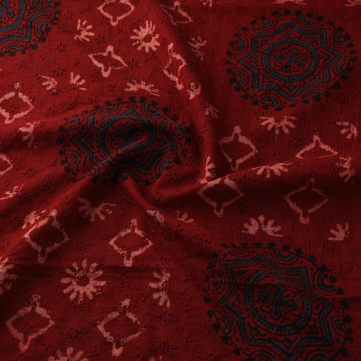 Red - Hakoba Hand Block Ajrakh Print Natural Dyed Cotton Fabric 33