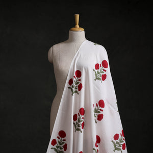White - Sanganeri Hand Block Mughal Print Cotton Fabric 14