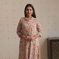 Brown - Sanganeri Block Printed Cotton A-Line Long Kurta