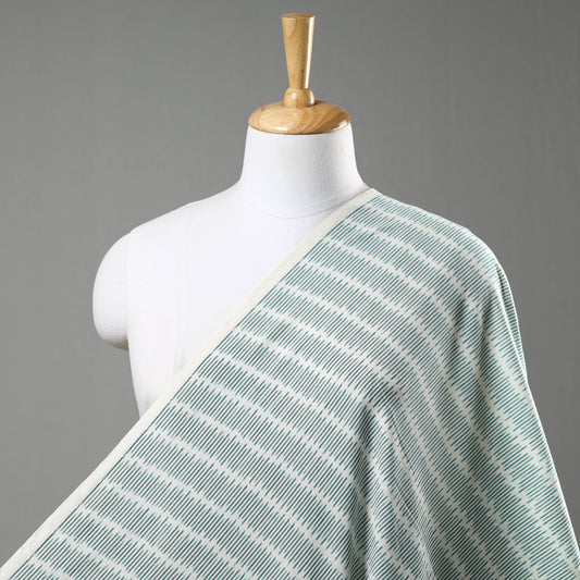 White - Blue - Green Lined Patterned Pochampally Central Asian Ikat Cotton Handloom Fabric