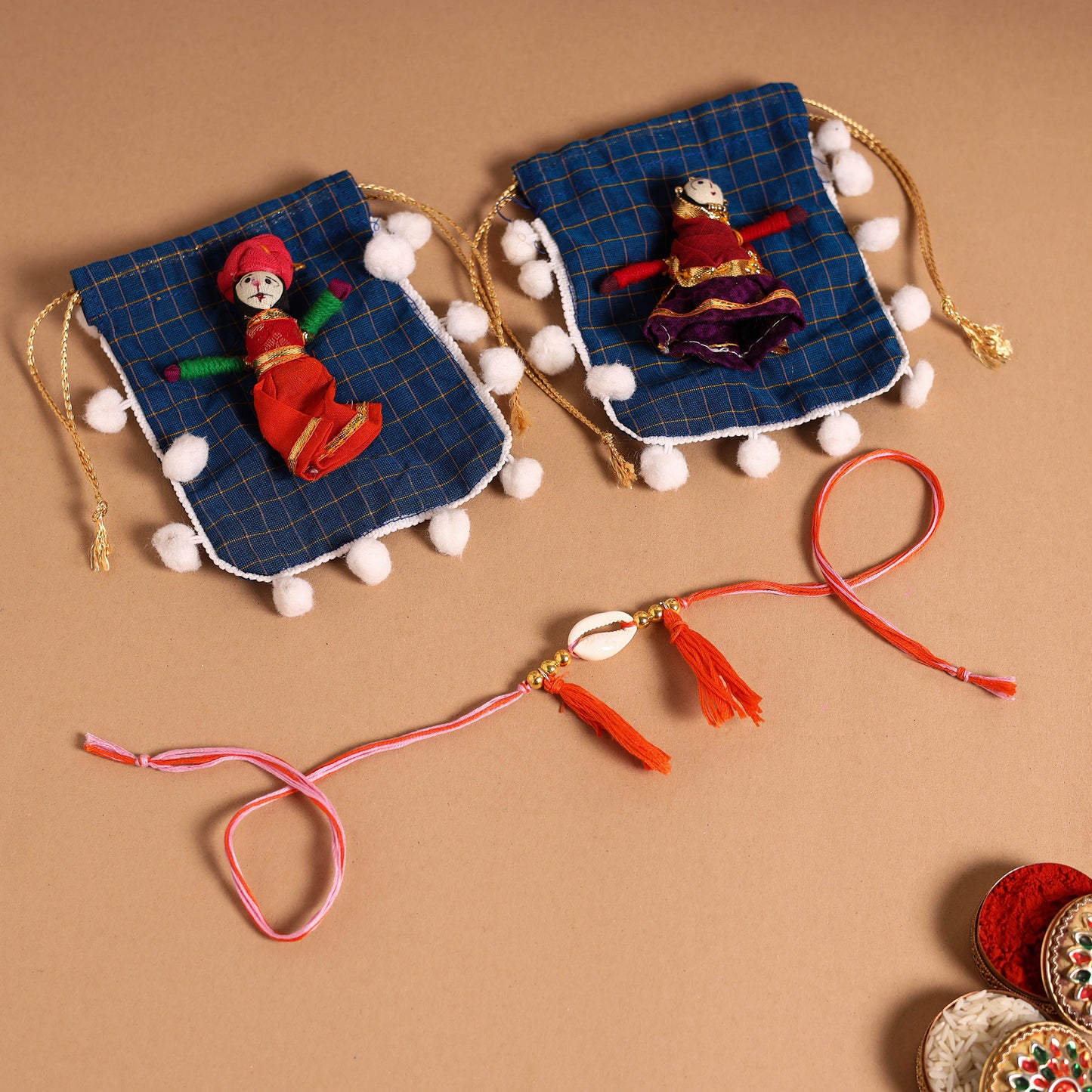  Handmade Shell & Bead Work Rakhi & Lumba Set