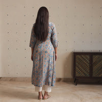 Light Blue - Sanganeri Block Printed Mul Cotton A-Line Kurta