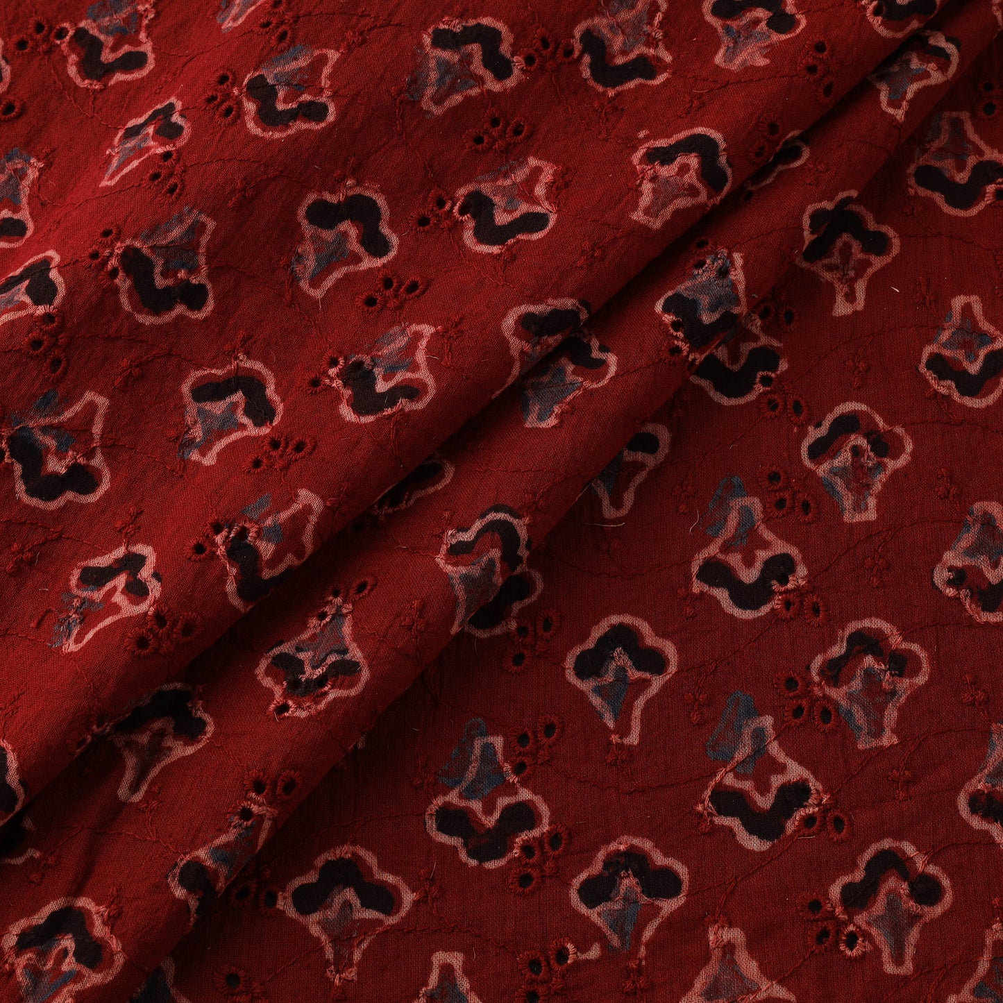 Red - Hakoba Hand Block Ajrakh Print Natural Dyed Cotton Fabric 38