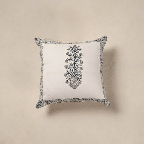White - cotton sanganeri floral cushion cover (16 x 16 in)