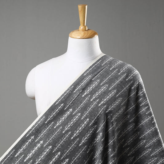 Dark Shade Grey & White Pattern Pochampally Central Asian Ikat Cotton Handloom Fabric