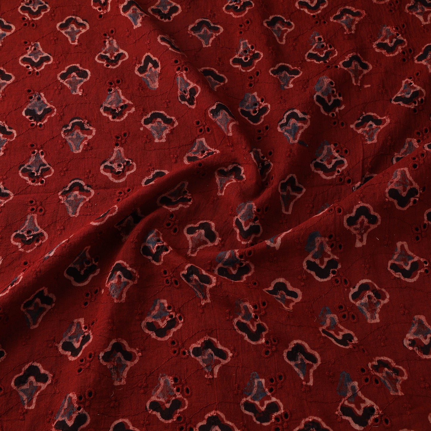 Red - Hakoba Hand Block Ajrakh Print Natural Dyed Cotton Fabric 38