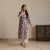 Blue - Sanganeri Block Printed Cotton Straight Kurta 01