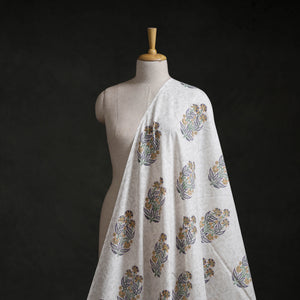 White - Sanganeri Hand Block Mughal Print Cotton Fabric 18