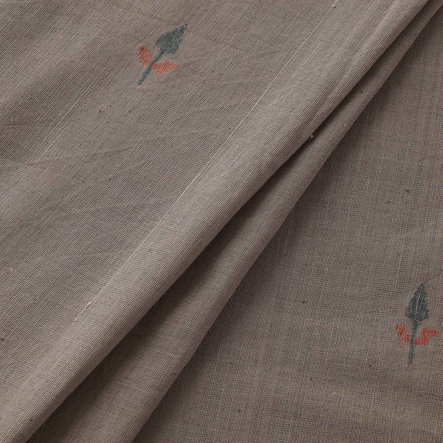 Grey - Handspun Handloom Natural Dyed Cotton Srikakulam Jamdani Fabric 01